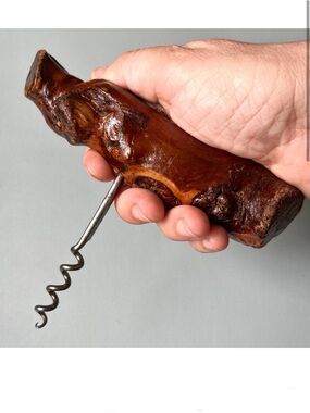 Vintage Burl Wood Cork Screw Corkcrew Bottle Opener Grapevine Vintage French Bar